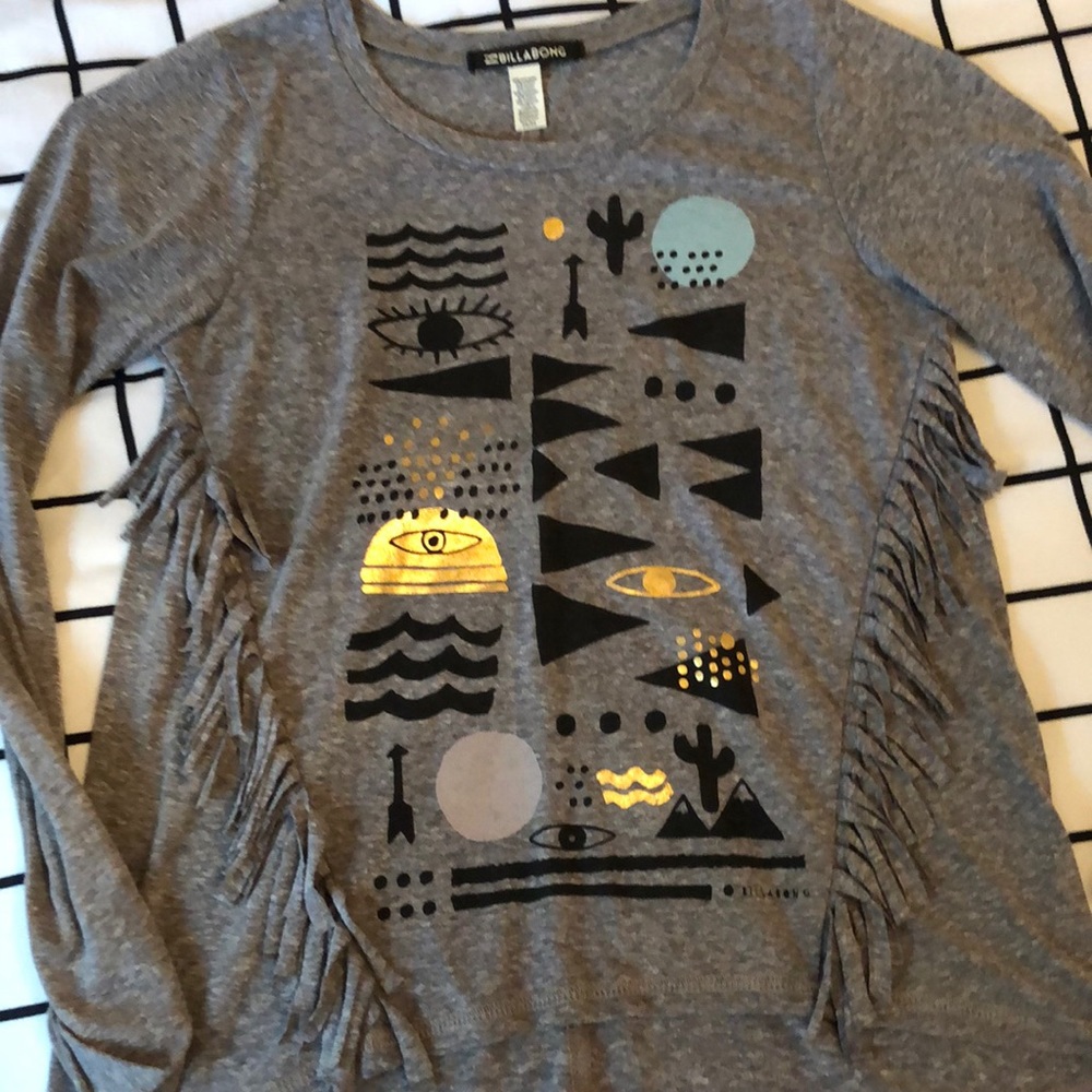 Billabong Fringe Detail Long Sleeve Graphic Tee
